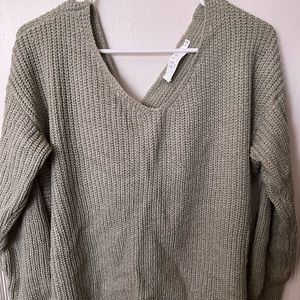 Sage Green Knit Sweater with Knot on back